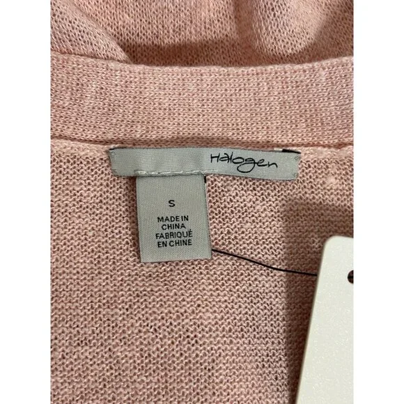 Halogen Long Linen Blend Open Long Sleeve Cardigan in Pink - Sz S - New - Picture 7 of 8